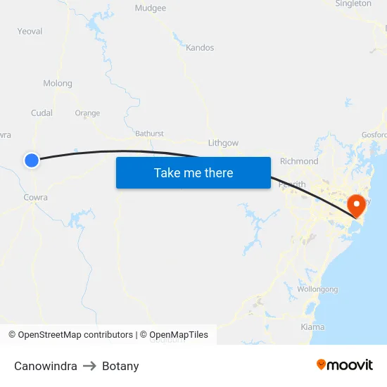 Canowindra to Botany map