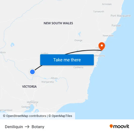 Deniliquin to Botany map