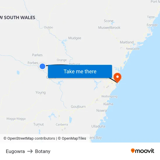 Eugowra to Botany map