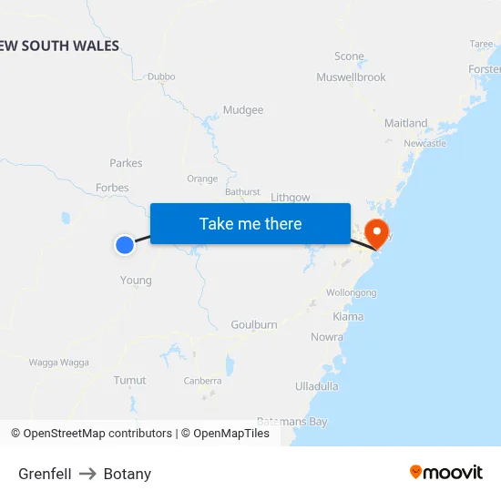 Grenfell to Botany map
