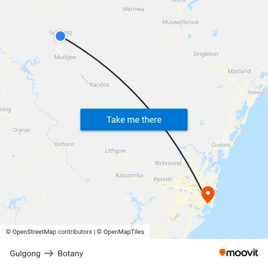 Gulgong to Botany map