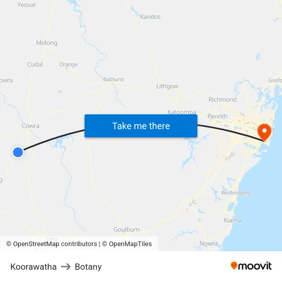 Koorawatha to Botany map