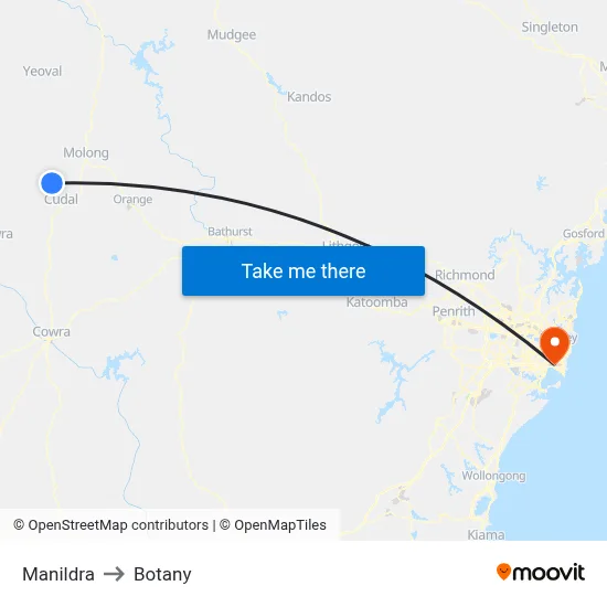 Manildra to Botany map