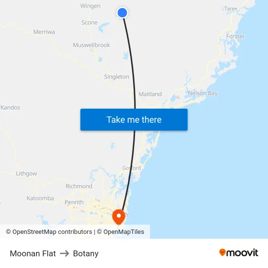 Moonan Flat to Botany map
