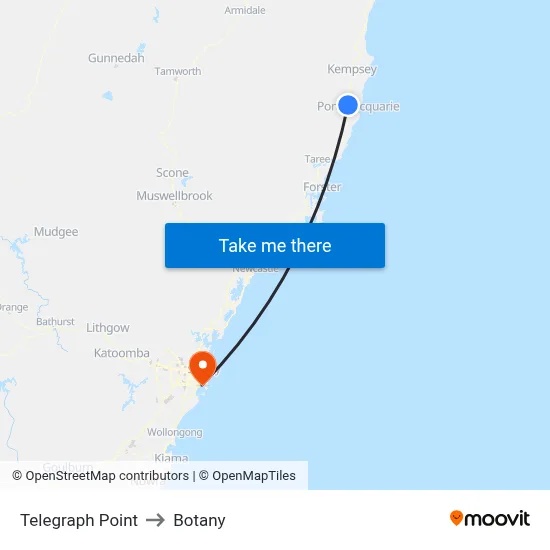 Telegraph Point to Botany map