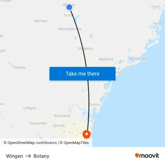 Wingen to Botany map