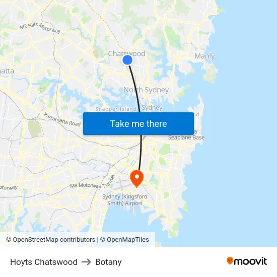 Hoyts Chatswood to Botany map