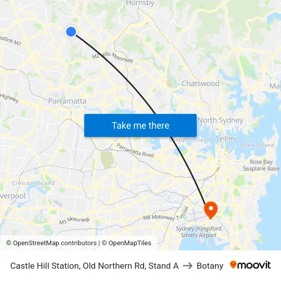 Castle Hill Station, Old Northern Rd, Stand A to Botany map