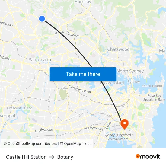 Castle Hill Station to Botany map