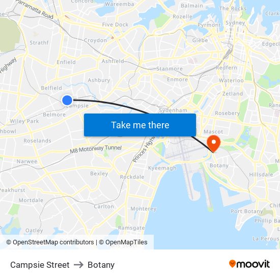 Campsie Street to Botany map