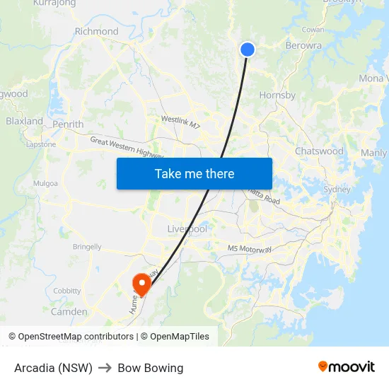 Arcadia (NSW) to Bow Bowing map