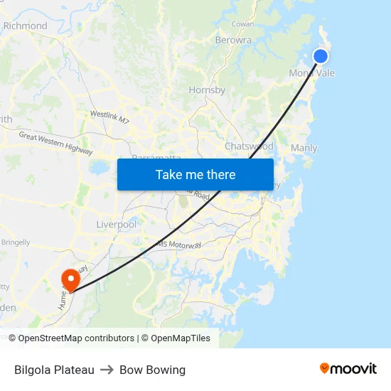 Bilgola Plateau to Bow Bowing map