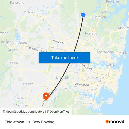 Fiddletown to Bow Bowing map