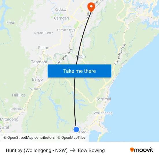 Huntley (Wollongong - NSW) to Bow Bowing map