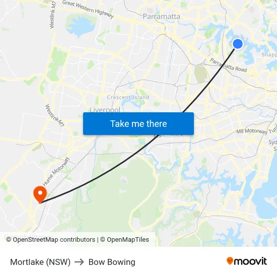 Mortlake (NSW) to Bow Bowing map