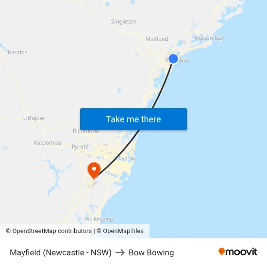Mayfield (Newcastle - NSW) to Bow Bowing map