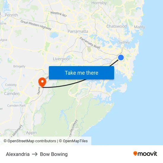 Alexandria to Bow Bowing map