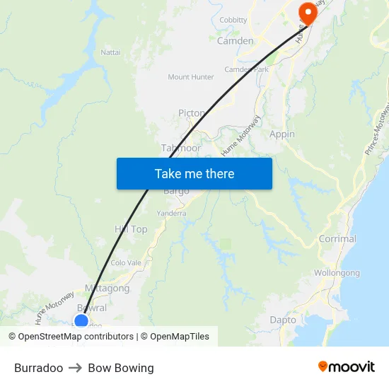 Burradoo to Bow Bowing map