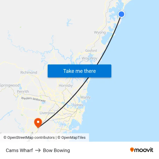 Cams Wharf to Bow Bowing map