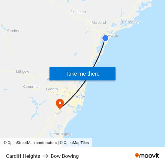 Cardiff Heights to Bow Bowing map
