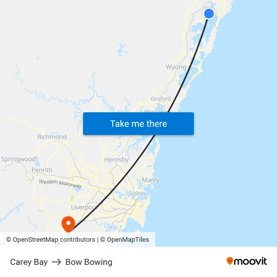 Carey Bay to Bow Bowing map