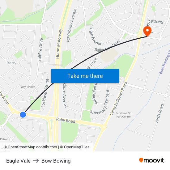 Eagle Vale to Bow Bowing map