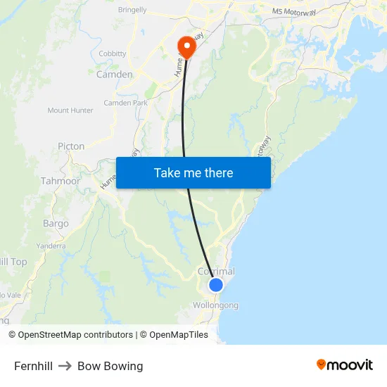 Fernhill to Bow Bowing map