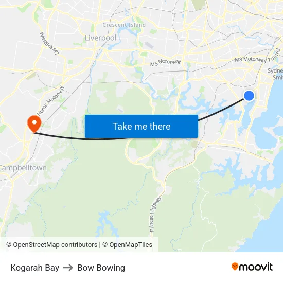 Kogarah Bay to Bow Bowing map