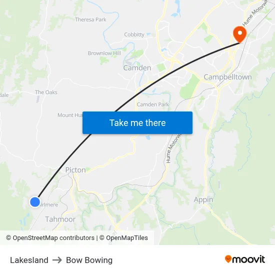 Lakesland to Bow Bowing map