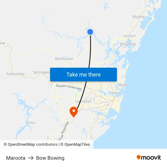 Maroota to Bow Bowing map