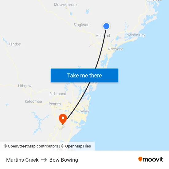Martins Creek to Bow Bowing map
