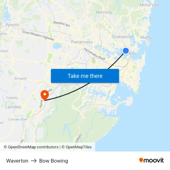 Waverton to Bow Bowing map
