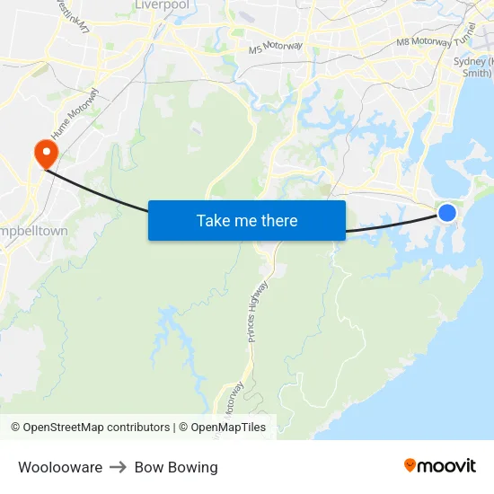 Woolooware to Bow Bowing map