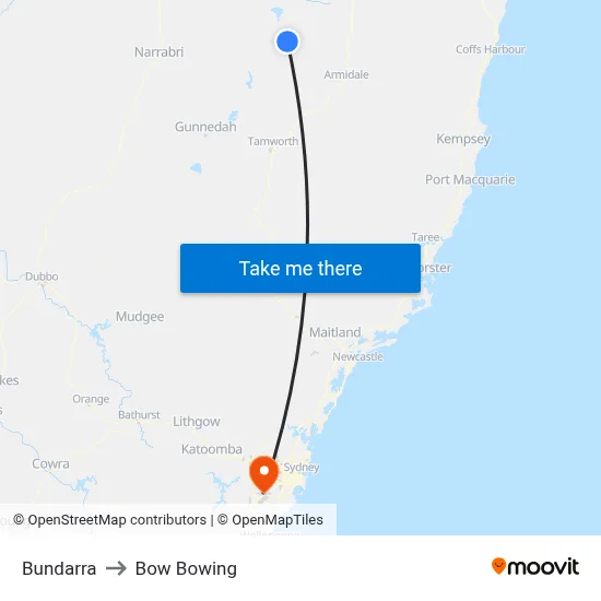 Bundarra to Bow Bowing map