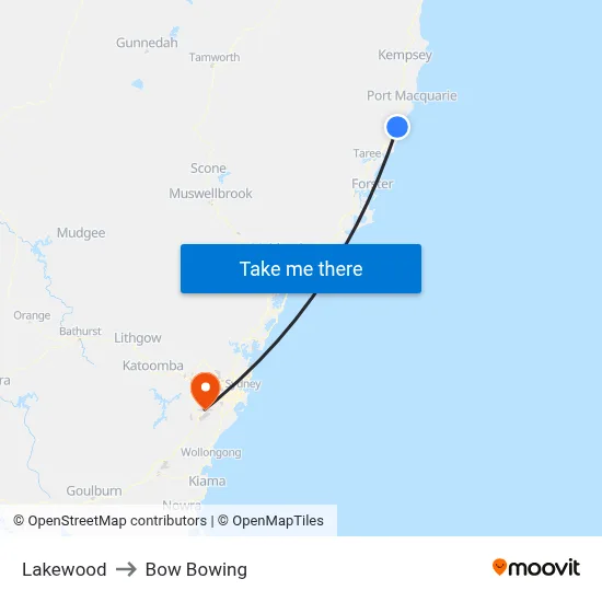 Lakewood to Bow Bowing map