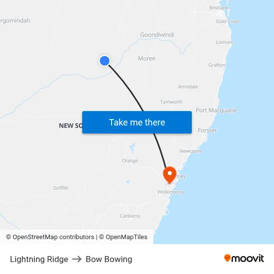 Lightning Ridge to Bow Bowing map