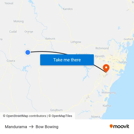 Mandurama to Bow Bowing map