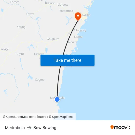 Merimbula to Bow Bowing map
