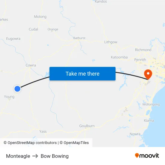 Monteagle to Bow Bowing map