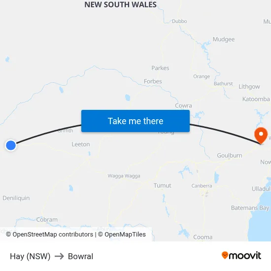 Hay (NSW) to Bowral map