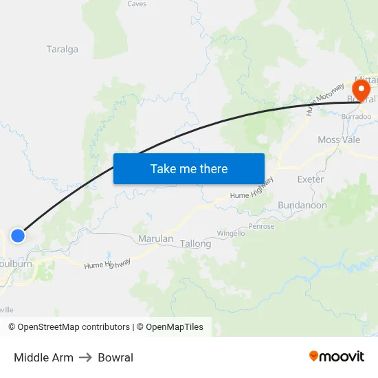 Middle Arm to Bowral map
