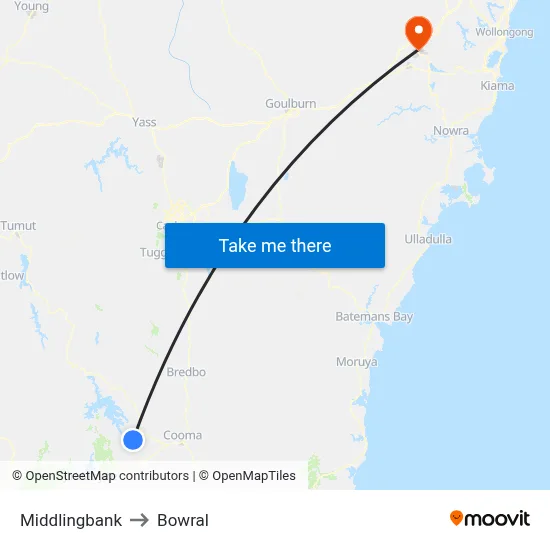 Middlingbank to Bowral map