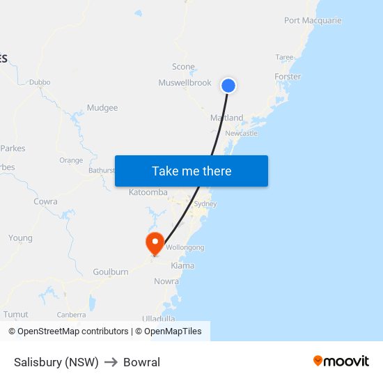 Salisbury (NSW) to Bowral map