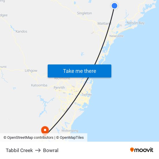 Tabbil Creek to Bowral map