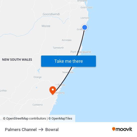 Palmers Channel to Bowral map