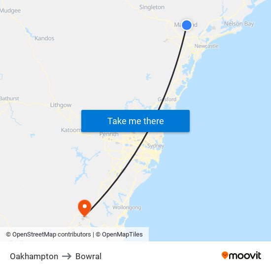 Oakhampton to Bowral map