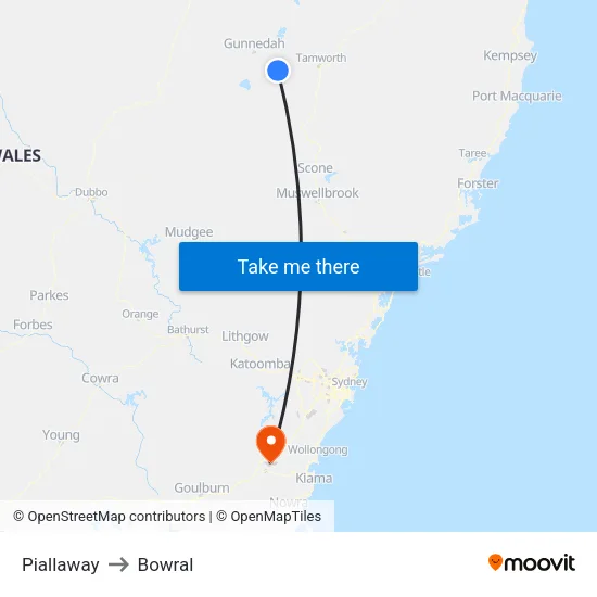Piallaway to Bowral map