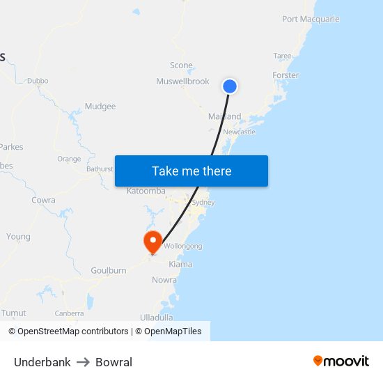 Underbank to Bowral map