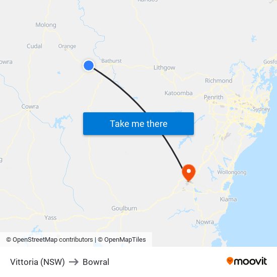 Vittoria (NSW) to Bowral map