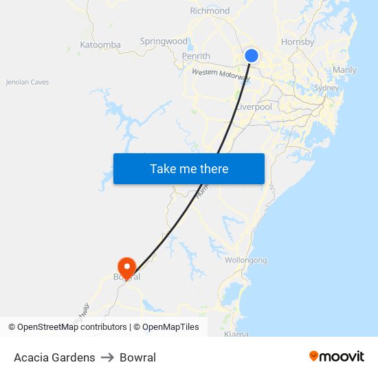 Acacia Gardens to Bowral map